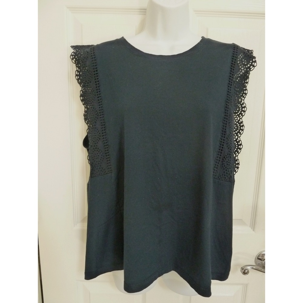 *BANANA REPUBLIC Sz XL 16/18 Supima Cotton Sleeveless Top Lace Romantic Navy*